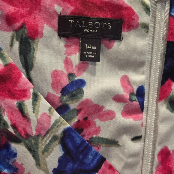 Talbots Floral Dress Size 14W Blue, Red, & White Lined Zip Sleeveless - Picture 4 of 9